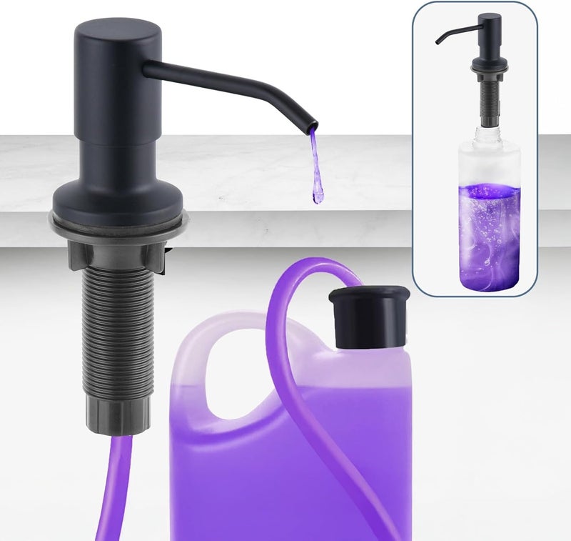 Sben Built-in Kitchen Sink Soap Dispenser – Stainless Steel Pump, 17 oz Bottle and Extension Tube Kit 47", Upgraded Metal Check Valve, Countertop Hand Soap & Lotion Dispenser (Matte Black) - Image 1